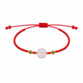 Pulsera Ajustable de Cuarzo Rosa con Mostacillas Rojas