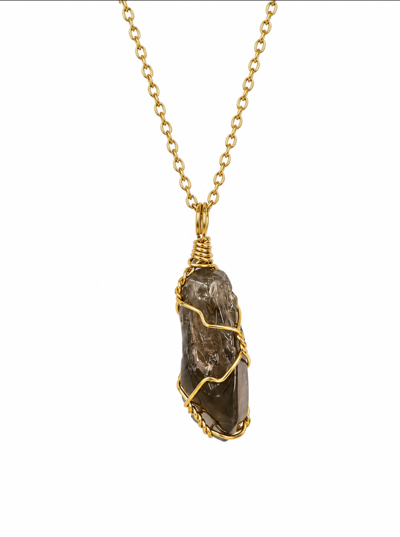 Collar con Dije de Cuarzo Ahumado Natural – Piedra de Protección y Equilibrio