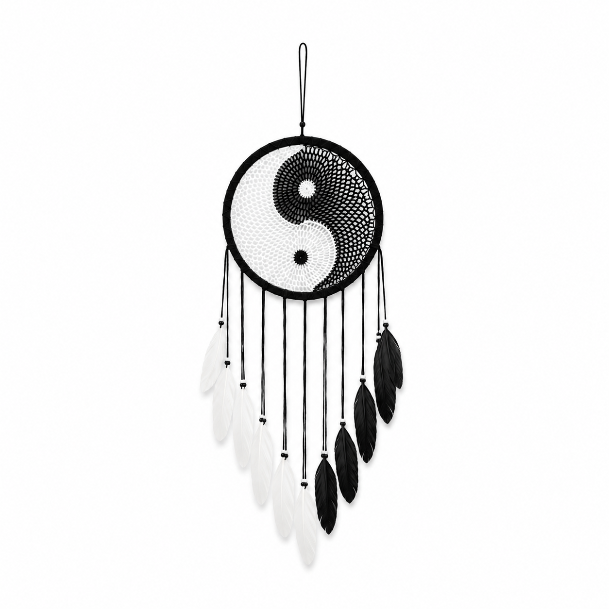 Atrapasueños Yin Yang Grande Blanco y Negro para Equilibrio y Protección