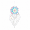 Atrapasueños Grande Blanco con Mandala en Colores Pastel y Plumas