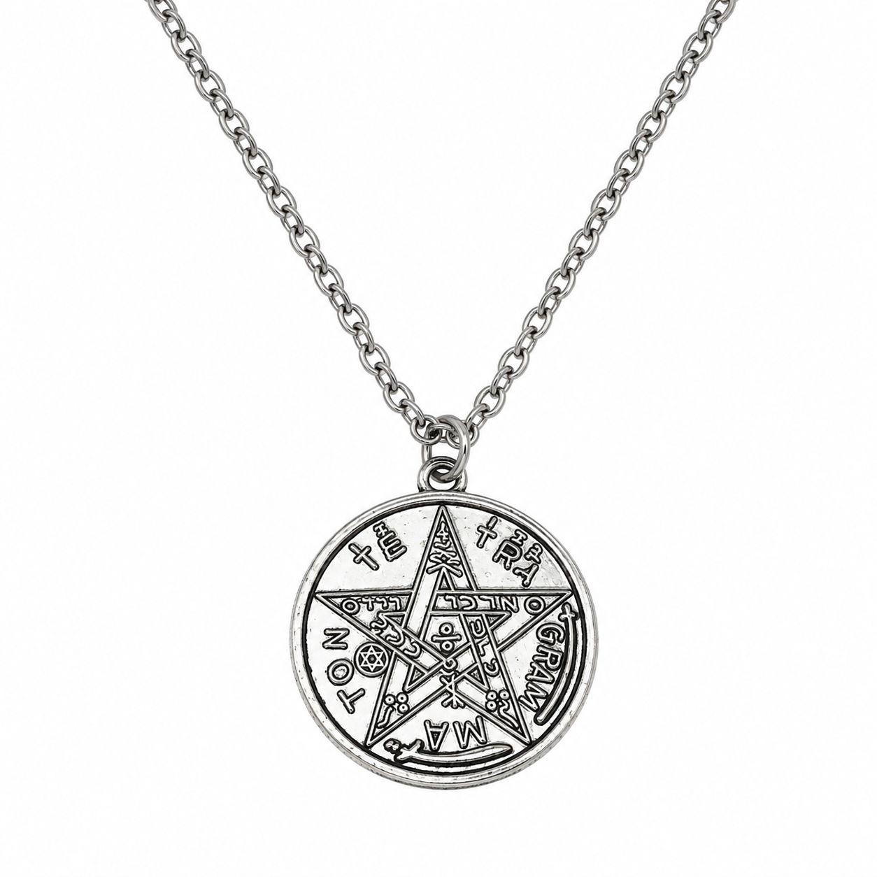 Collar con Dije de Tetragrammaton Plateado de Acero Inoxidable