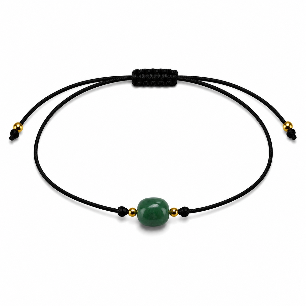 Pulsera Ajustable de Jadeíta con Hilo Negro – Piedra Natural de Prosperidad y Equilibrio