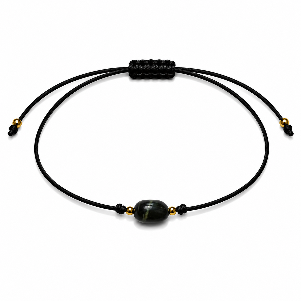 Pulsera Ajustable de Actinolita con Hilo Negro – Piedra Natural de Protección y Fortaleza