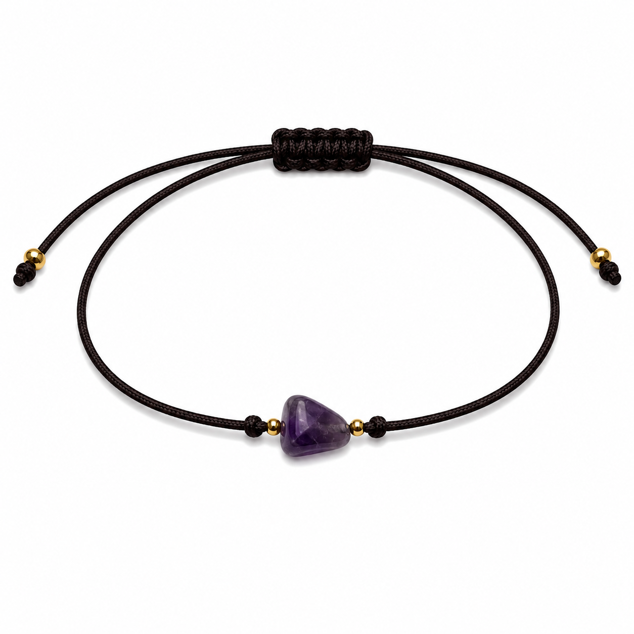 Pulsera Ajustable de Amatista con Hilo Negro – Piedra Natural de Serenidad y Claridad