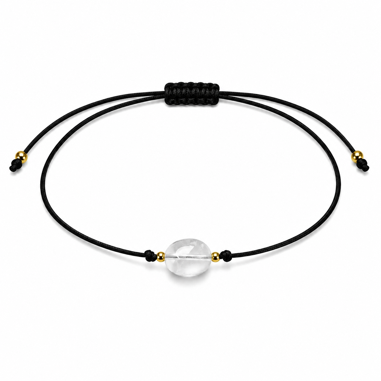 Pulsera Ajustable de Cuarzo Cristal con Hilo Negro – Piedra Natural de Claridad y Armonía