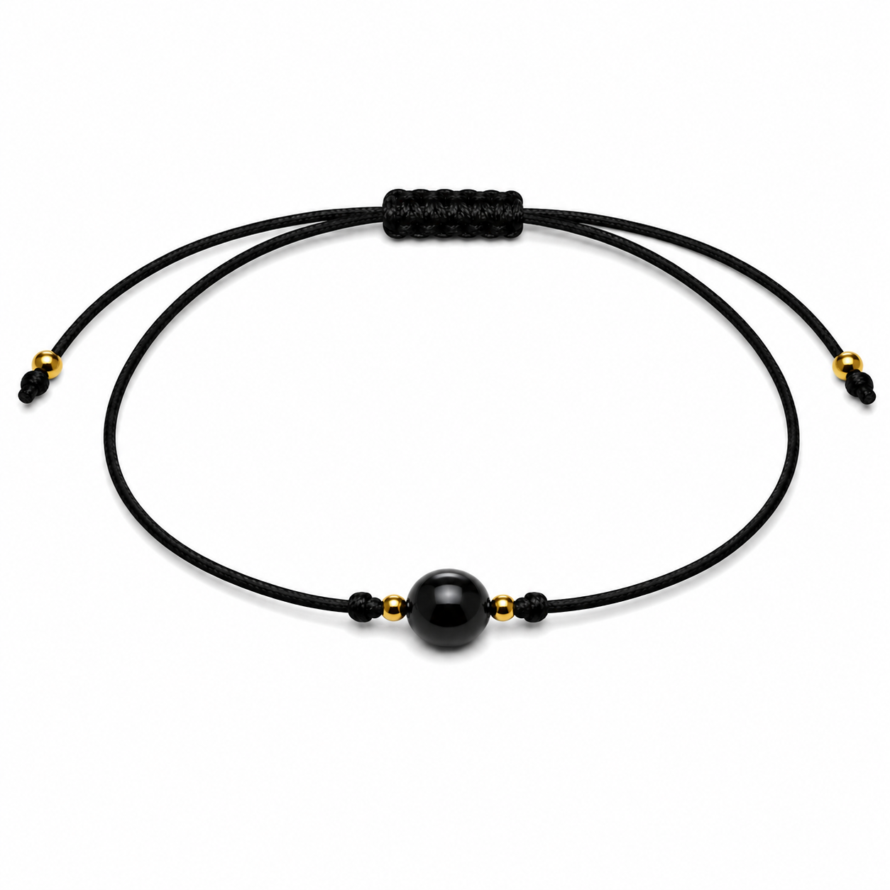 Pulsera Ajustable de Obsidiana Negra  con Hilo Negro – Protección y Fortaleza