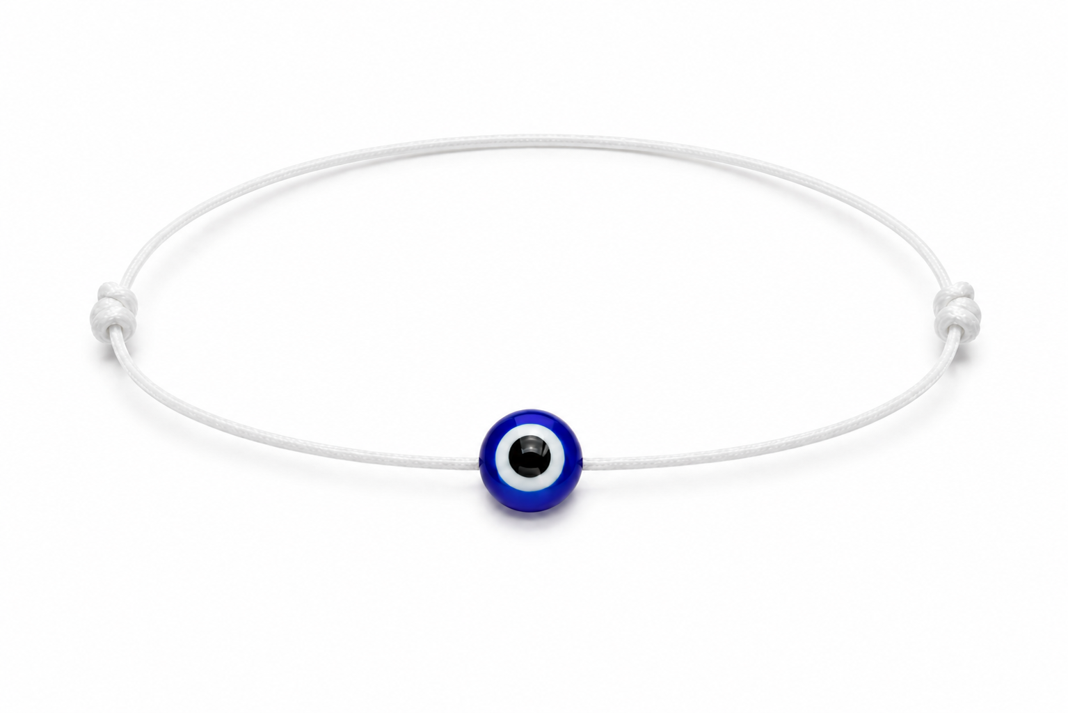 Pulsera Ajustable de Ojo Turco Azul con Hilo Blanco – Amuleto de Protección