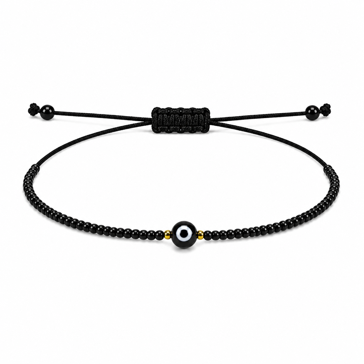 Pulsera Ajustable de Ojo Turco Negro con Mostacillas – Amuleto de Protección