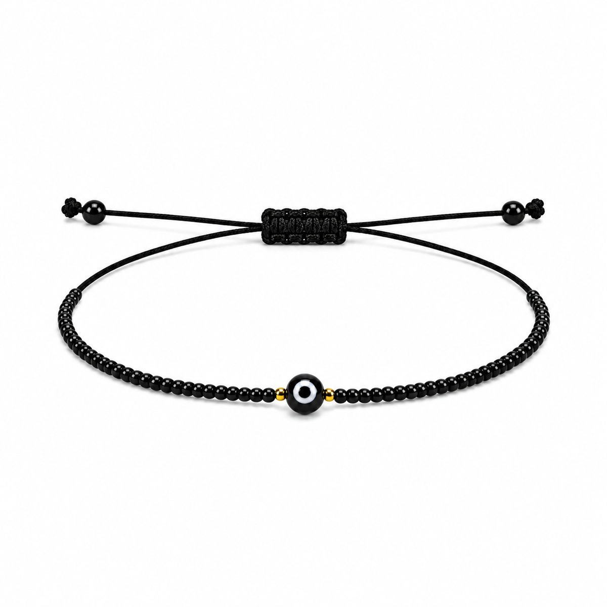 Pulsera Ajustable de Ojo Turco Negro con Mostacillas – Amuleto de Protección