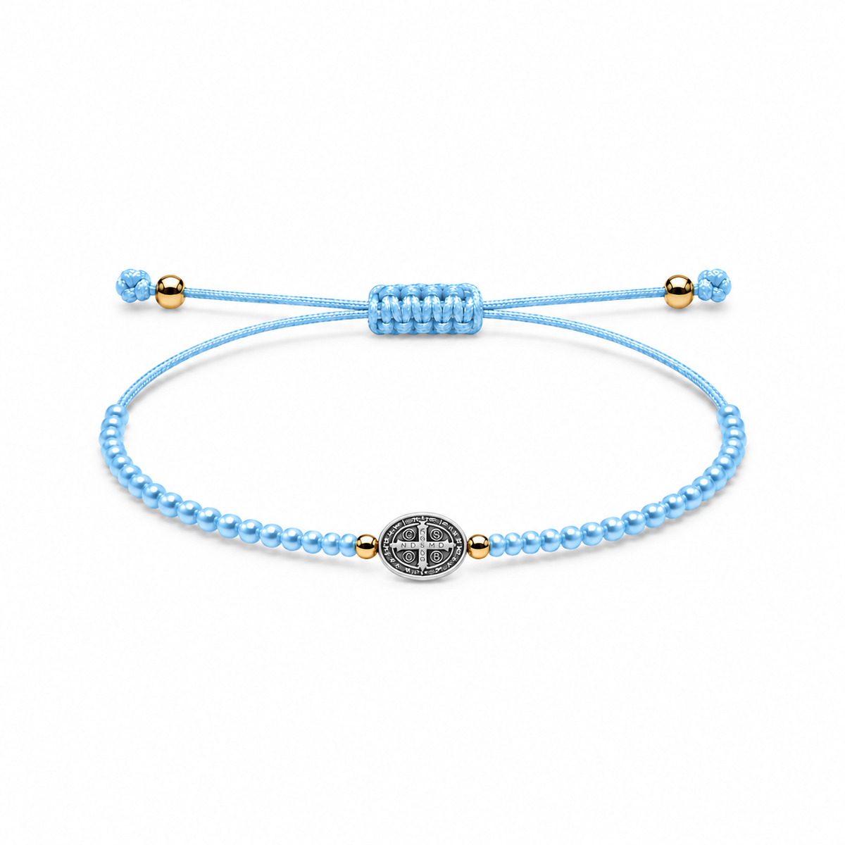 Pulsera de San Benito con Mostacillas Celestes – Medalla de Protección