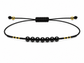 Pulsera Ajustable de Obsidiana con Mostacillas Negras y Doradas