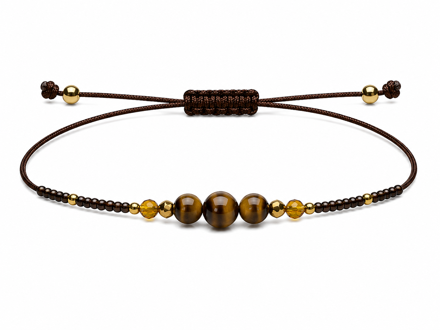 Pulsera Ajustable de Ojo de Tigre con Mostacillas Marrones