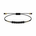Pulsera Ajustable de Obsidiana con Mostacillas Negras y Doradas