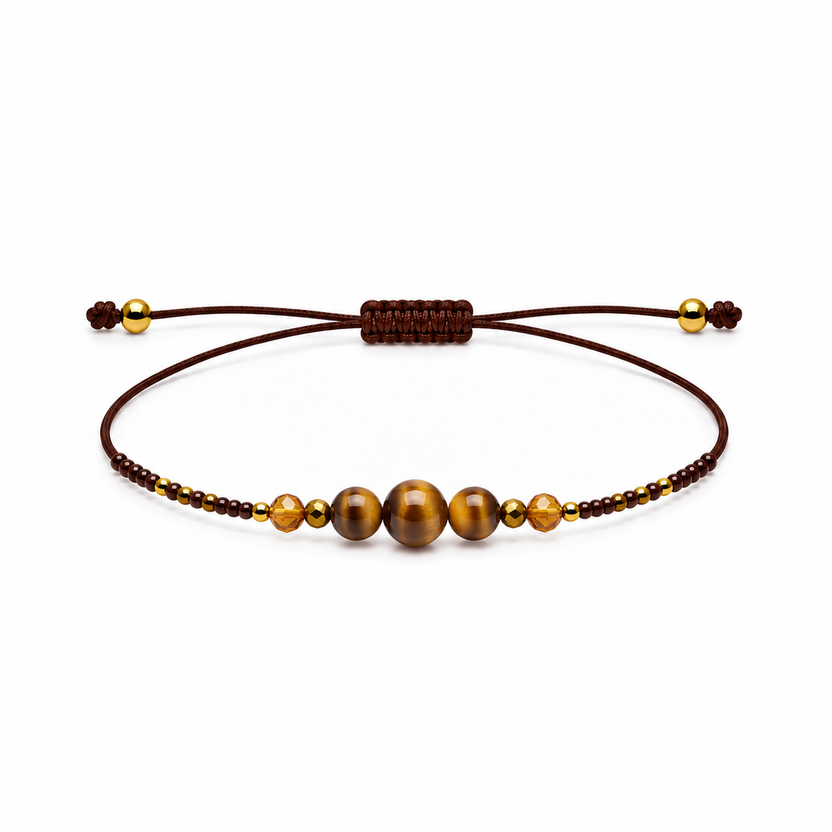 Pulsera Ajustable de Ojo de Tigre con Mostacillas Marrones