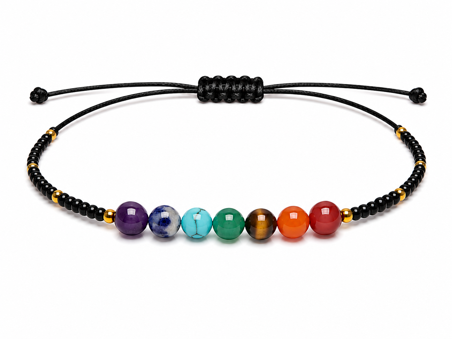 Pulsera Ajustable de los 7 Chakras con Mostacillas Negras