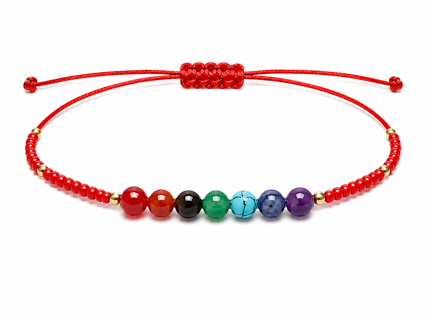 Pulsera Ajustable de los 7 Chakras con Mostacillas Rojas