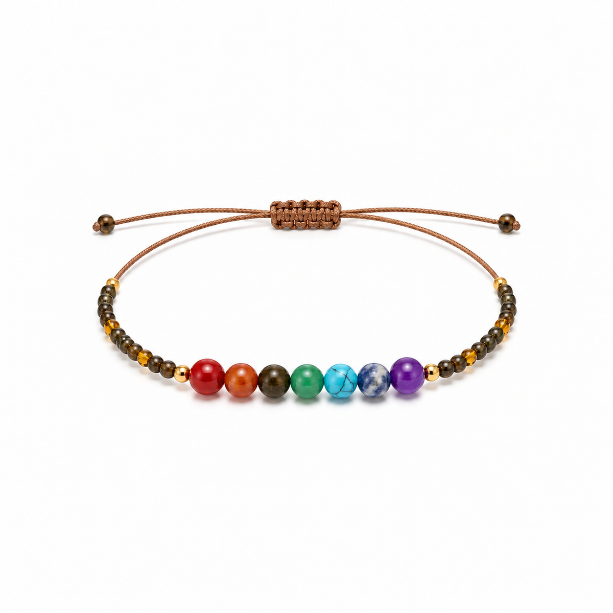 Pulsera Ajustable de los 7 Chakras con Mostacillas Marrones