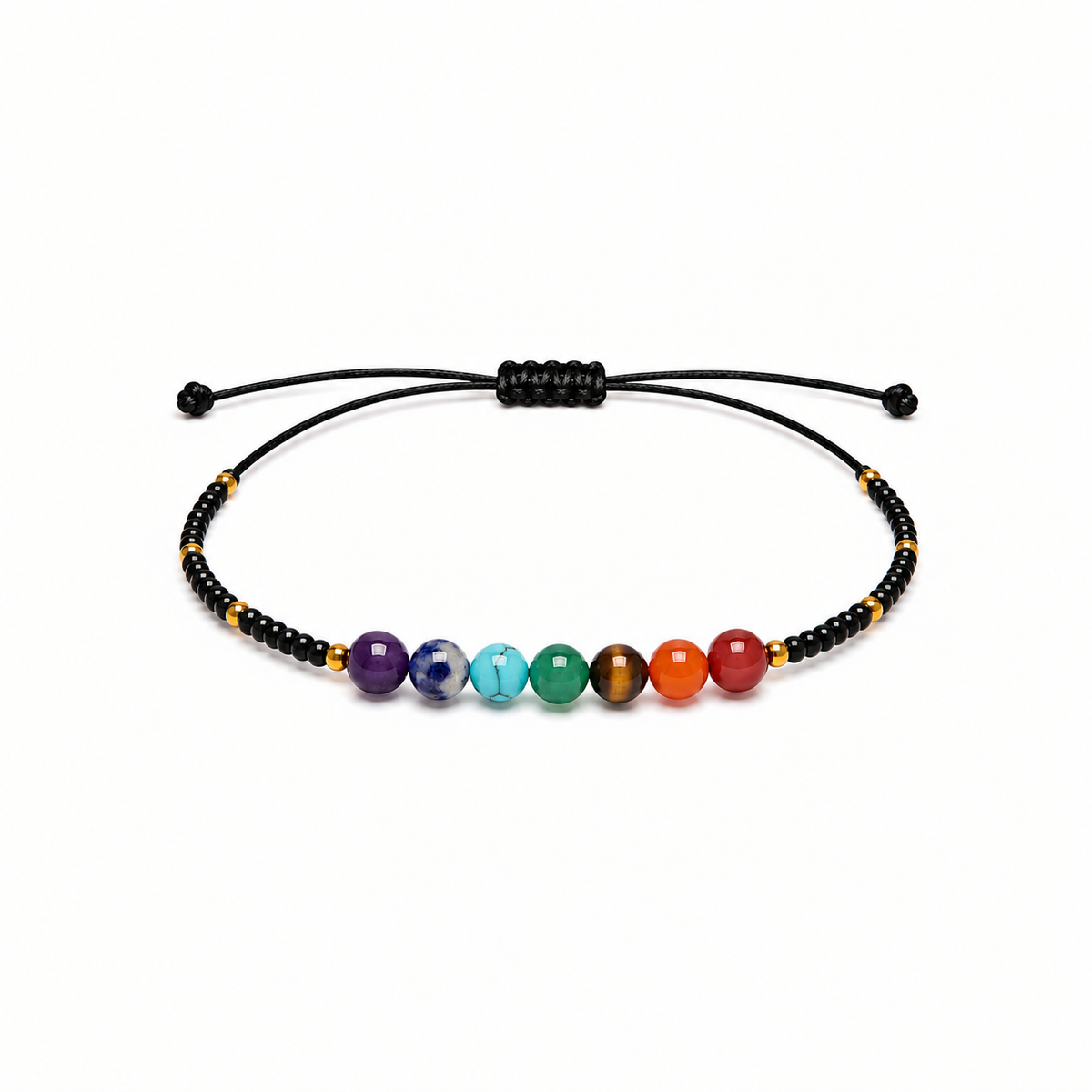 Pulsera Ajustable de los 7 Chakras con Mostacillas Negras