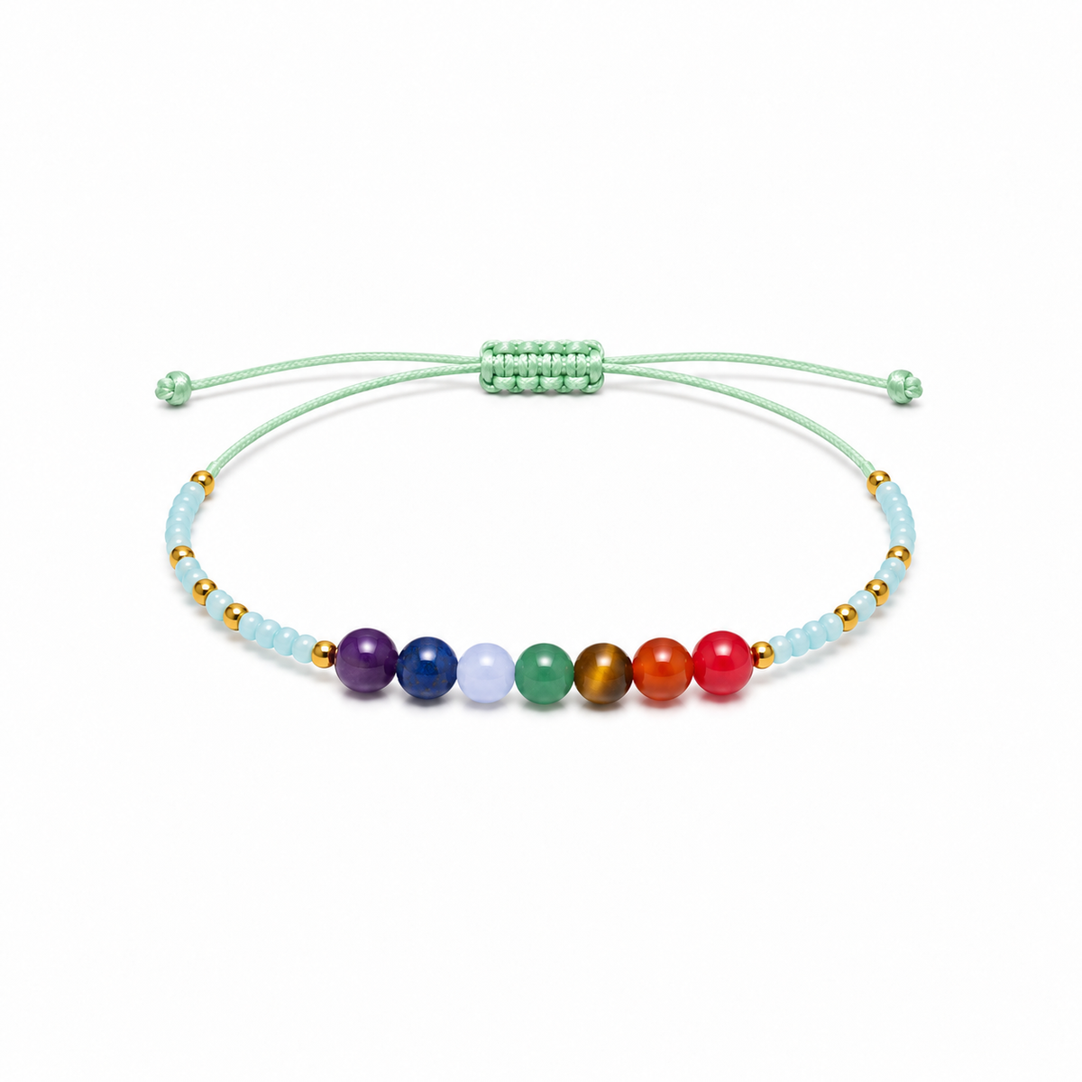 Pulsera Ajustable de los 7 Chakras con Mostacillas Celestes