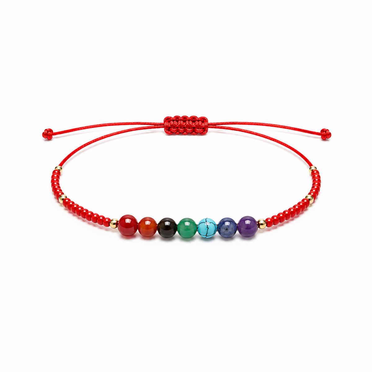 Pulsera Ajustable de los 7 Chakras con Mostacillas Rojas
