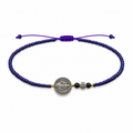 Pulsera Ajustable de San Benito con Cruz y Mostacillas Tornasol Azul-Morado
