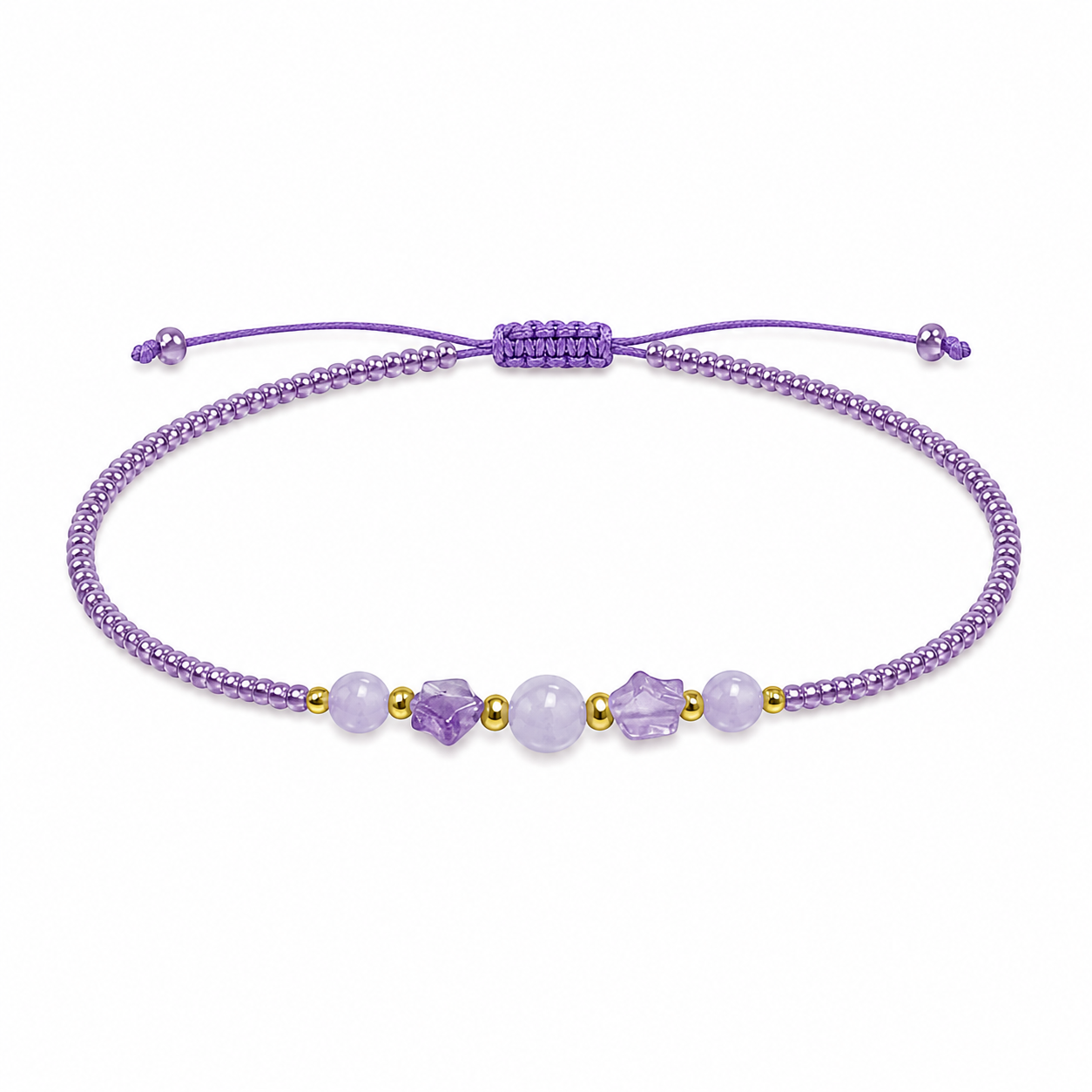 Pulsera Ajustable con Amatista y Mostacillas Lila 💜