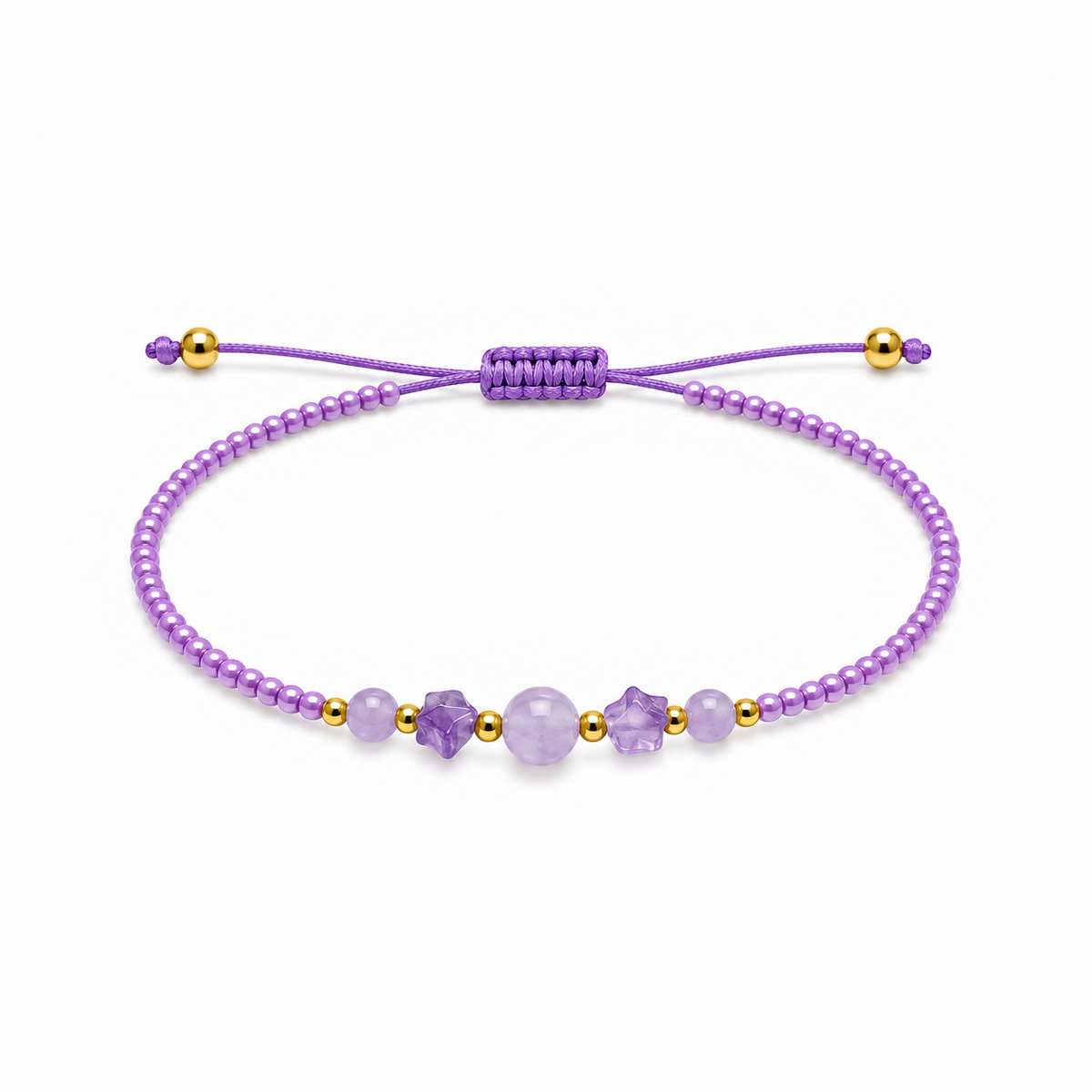 Pulsera Ajustable con Amatista y Mostacillas Lila