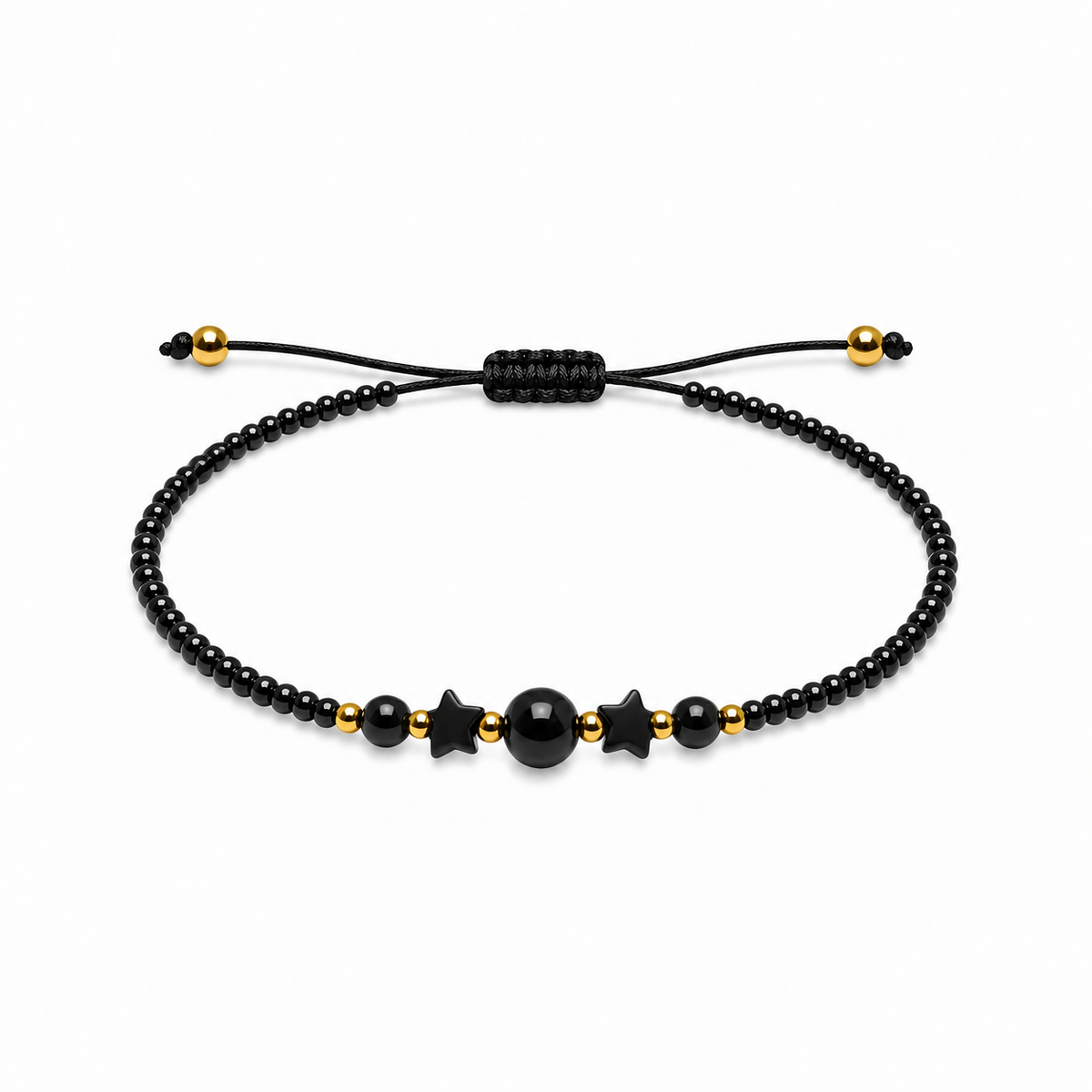 Pulsera Ajustable con Obsidiana, Onix y Mostasillas Negras