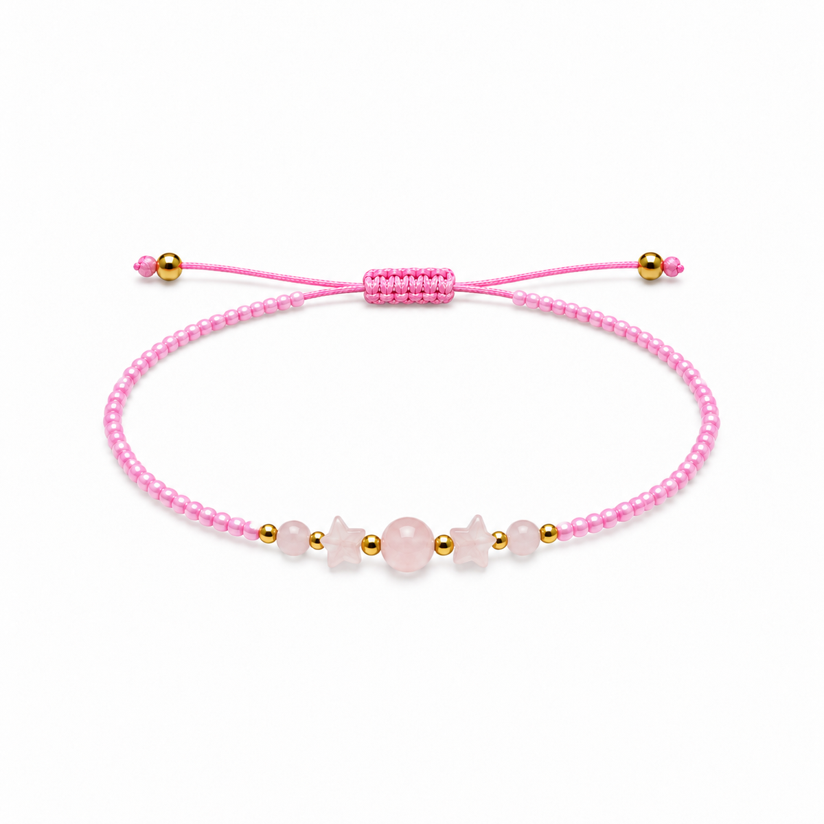Pulsera Ajustable con Cuarzo Rosa y Mostacillas Rosadas
