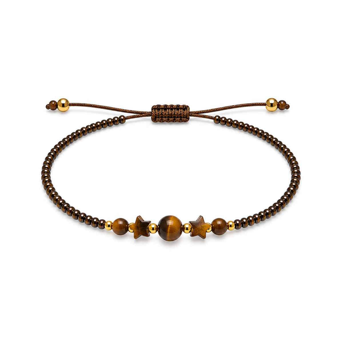 Pulsera Ajustable con Ojo de Tigre y Mostasillas Marrones