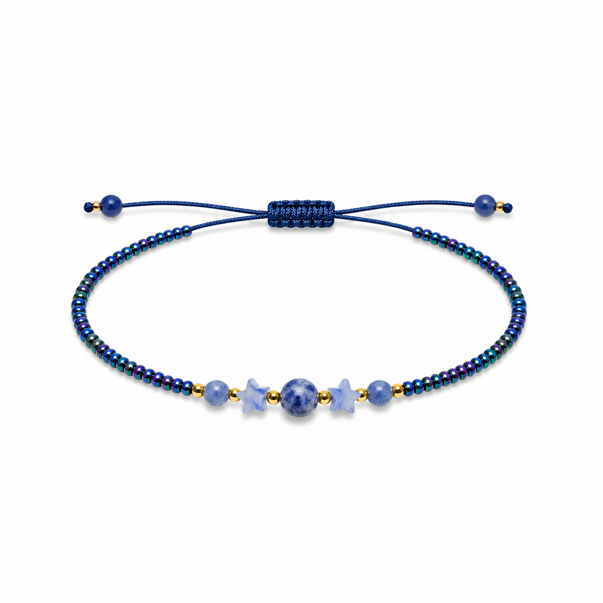 Pulsera Ajustable con Sodalita y Mostacillas Azules