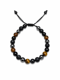 Pulsera Ajustable con Ojo de Tigre, Hematita y Murano Negro