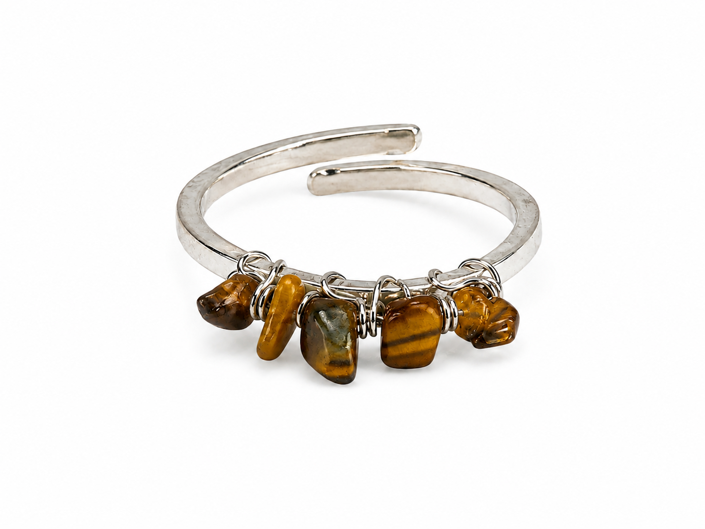 Anillo Ajustable Plateado con Ojo de Tigre Natural