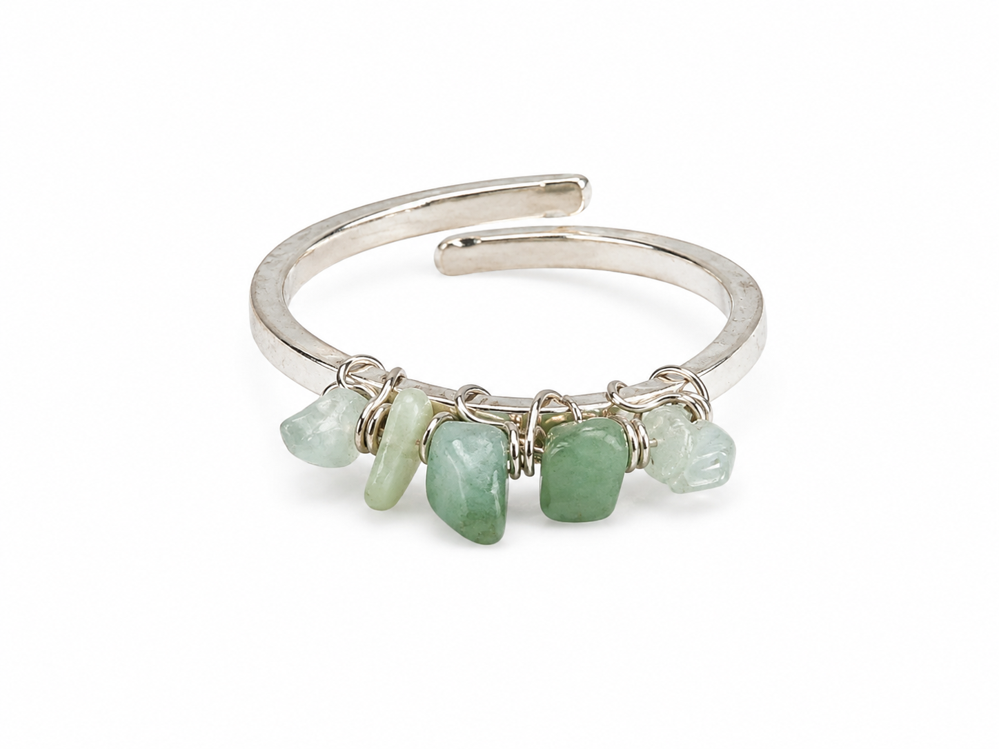 Anillo Ajustable Plateado con Jadeíta Natural