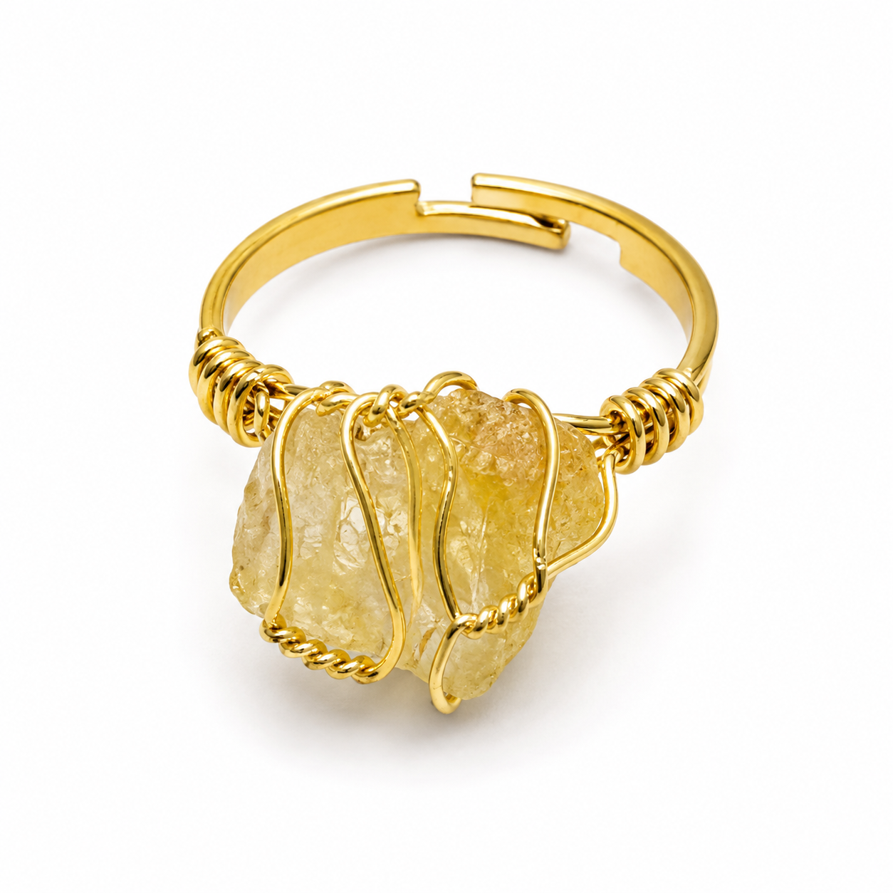 Anillo Ajustable Dorado con Citrino en Bruto