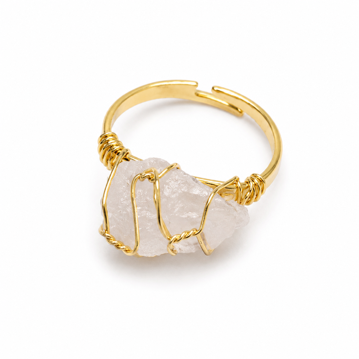 Anillo Ajustable Dorado con Cuarzo Cristal en Bruto