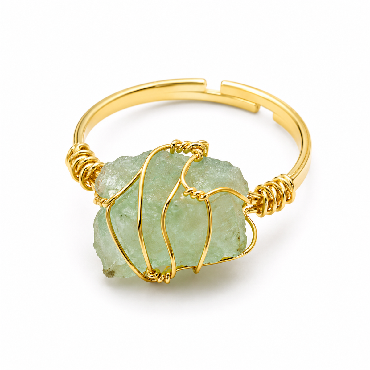 Anillo Ajustable Dorado con Jadeíta en Bruto