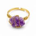 Anillo Ajustable Dorado con Amatista en Bruto