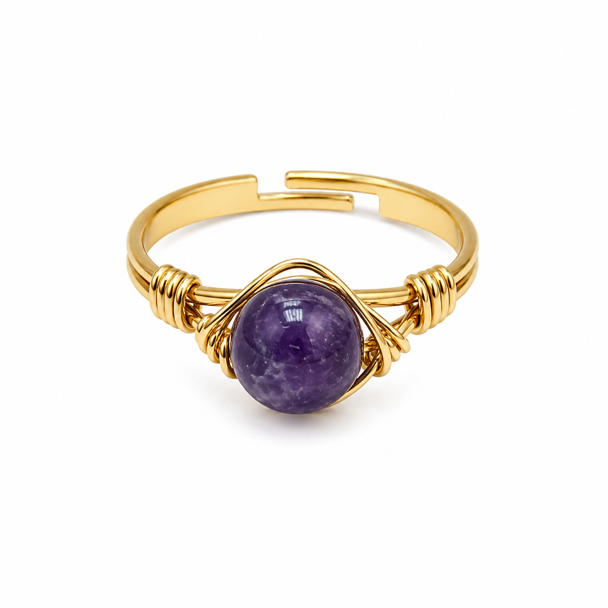 Anillo Ajustable Dorado con Amatista Natural