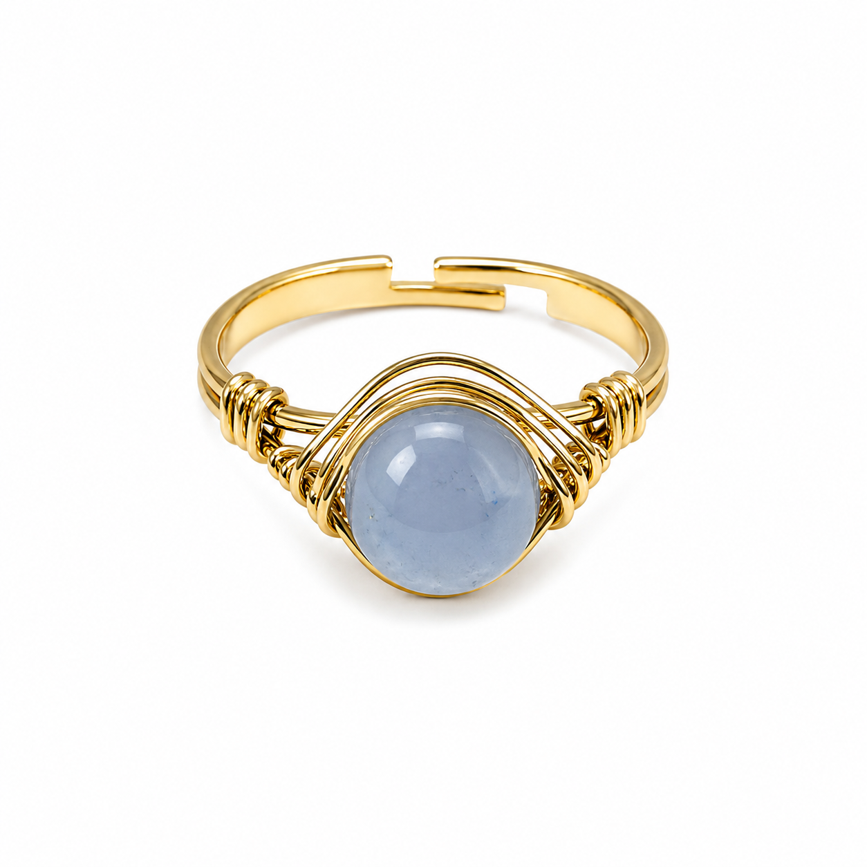 Anillo Ajustable Dorado con Celestina Natural