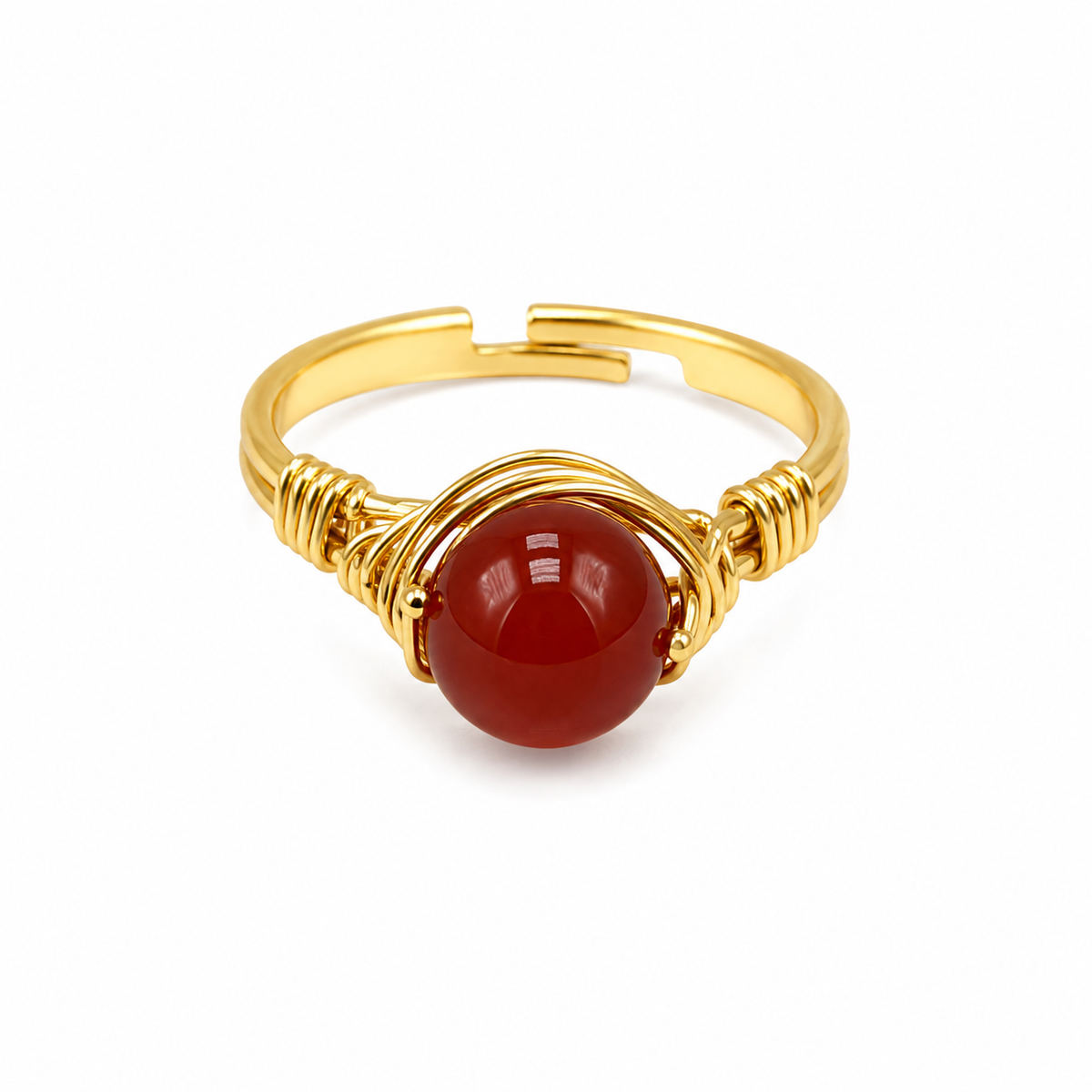 Anillo Ajustable Dorado con Cornalina Natural