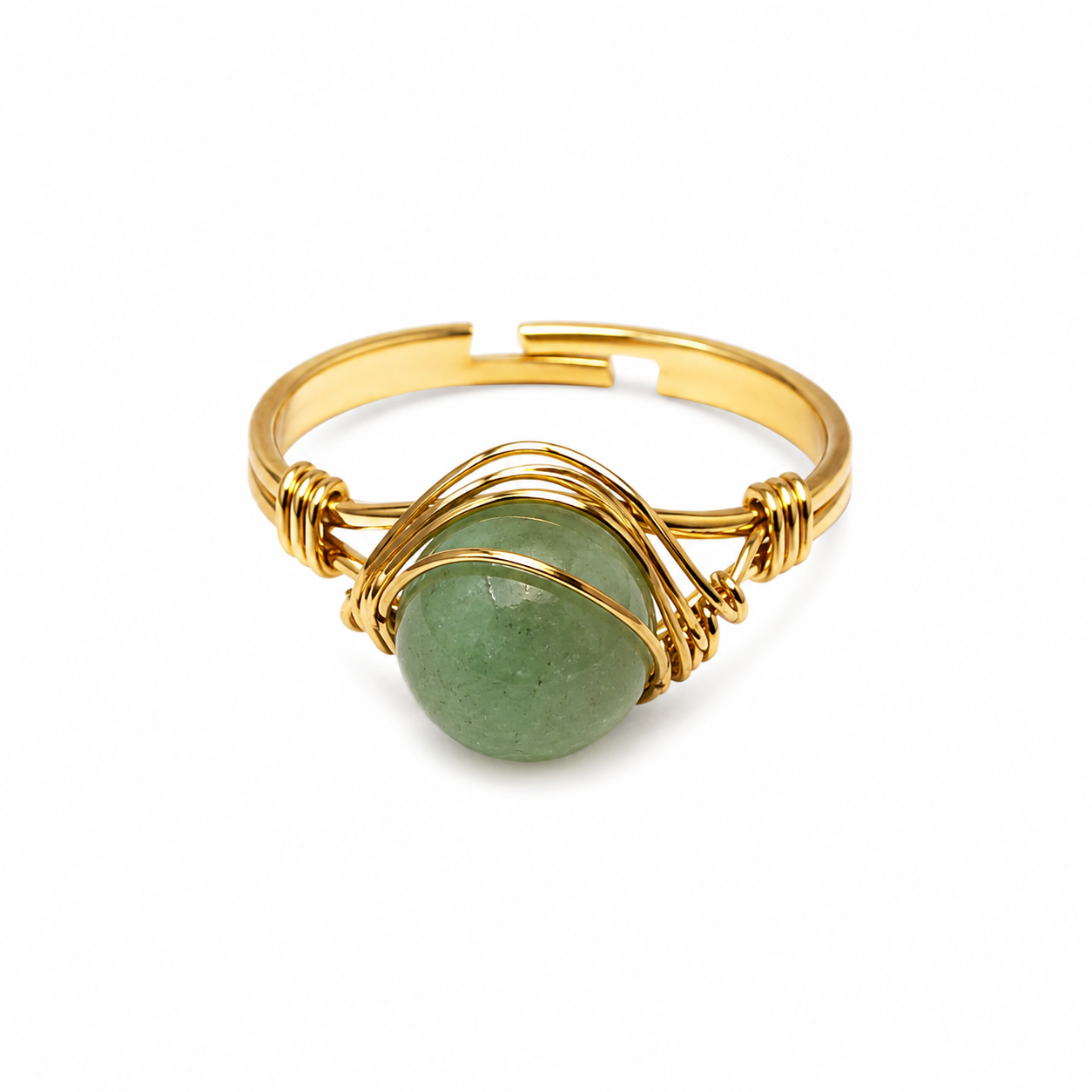 Anillo Ajustable Dorado con Jadeíta Natural