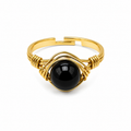 Anillo Ajustable Dorado con Obsidiana Natural