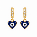 Aretes de Acero Dorado Ojo Turco Azul en Forma de Corazón con Brillantes para Protección