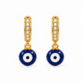 Aretes de Acero Dorado con Brillantes y Ojo Turco Azul para Protección