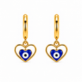 Aretes de Acero Dorado Ojo Turco Azul en Forma de Corazón para Protección