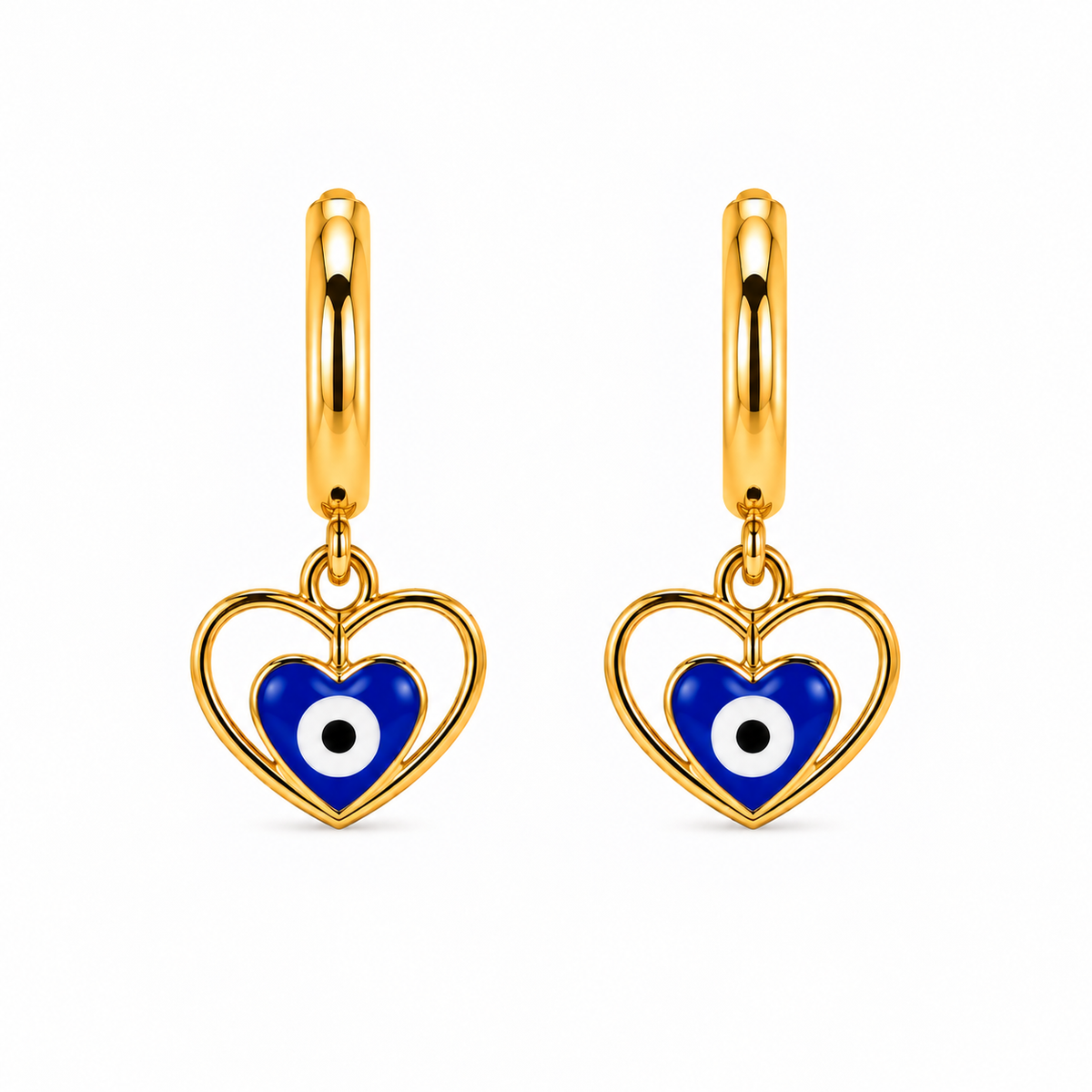 Aretes de Acero Dorado Ojo Turco Azul en Forma de Corazón para Protección