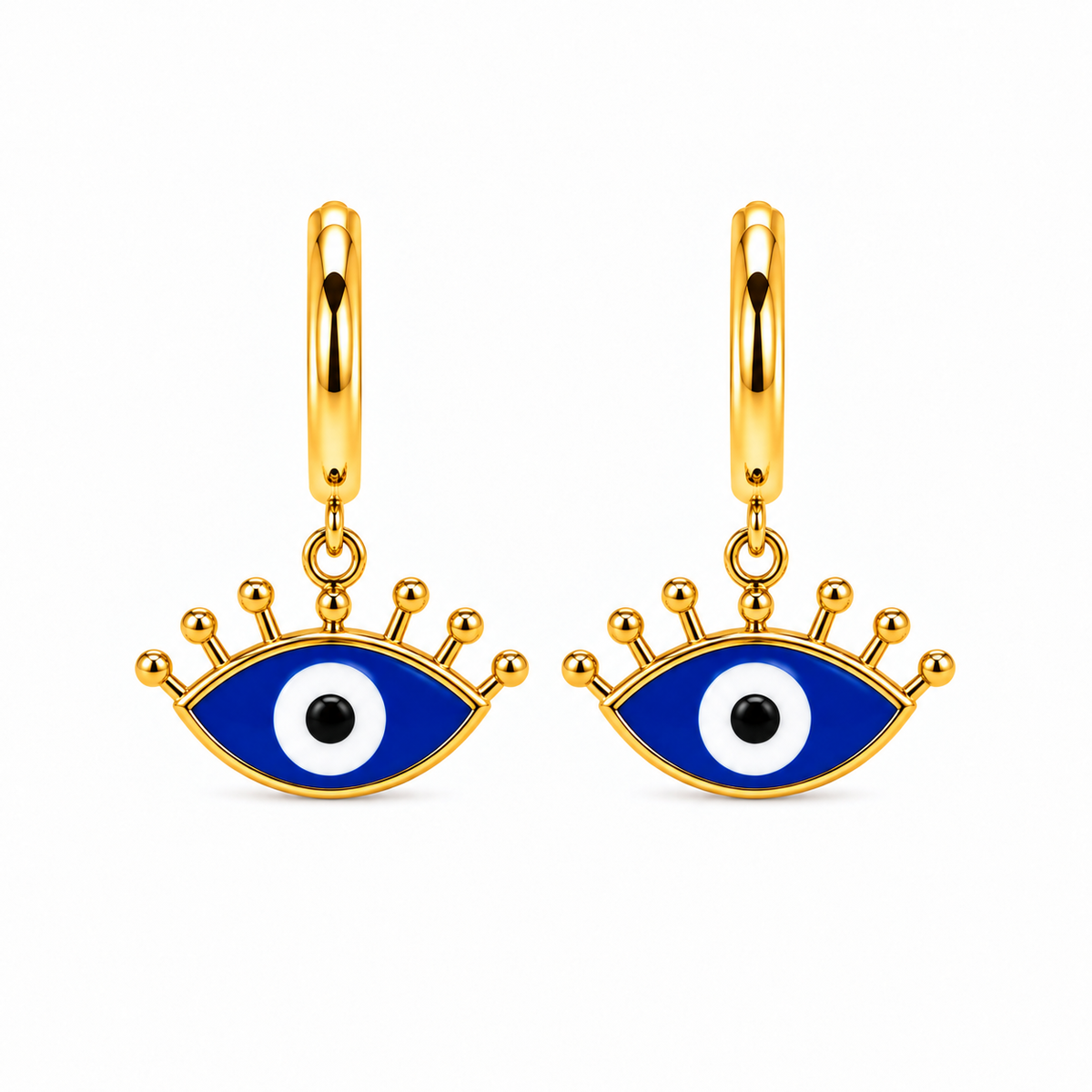 Aretes de Acero Dorado Ojo Turco Azul para Protección