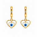 Aretes de Acero Dorado Ojo Turco Blanco en Forma de Corazón para Protección