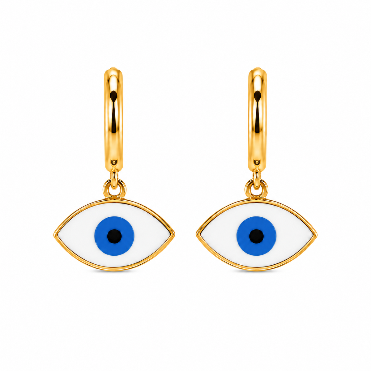 Aretes de Acero Dorado Ojo Turco Blanco para Protección